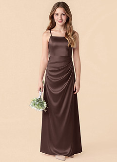 Azazie Renna Junior Ganache Mermaid Pleated Stretch Satin Dress image1