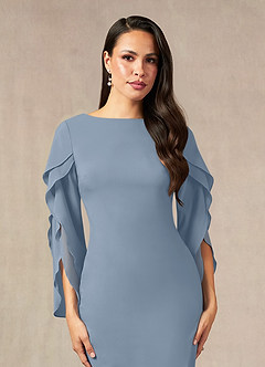 Azazie Carter Mother of the Bride Dresses Dusty Blue Sheath Ruched Stretch Chiffon Dress image5