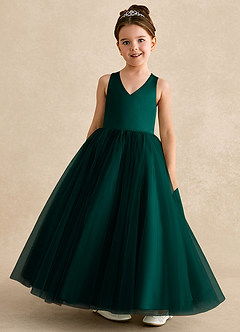Azazie Peanut Flower Girl Dresses Pine A-Line Strap Tulle Dress image4