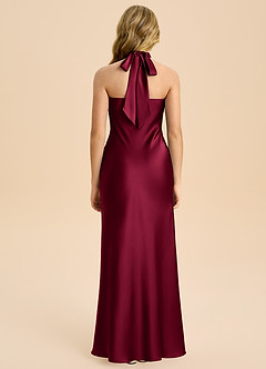 Azazie Chickie Junior Vestido de Borgoña de Satén Elástico de Corte Recto con Plisado image2