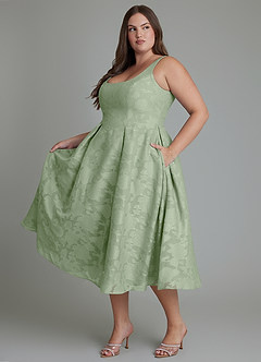 Azazie Amalie Bridesmaid Dresses Dusty Sage A-Line Pleated Floral Burnout Dress image4