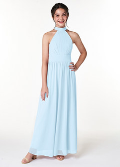 Azazie Iman Junior Sky Blue A-Line Pleated Chiffon Dress image4