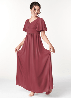 Azazie Temeka Junior Vestido de Merlot de Gasa de Corte en A con Plisado image3