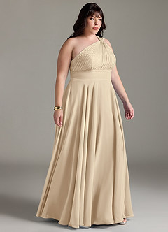 Azazie Charlize Bridesmaid Dresses Champagne A-Line One Shoulder Chiffon Dress image10