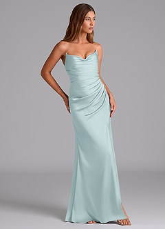 Azazie Claudelle Brautjungfernkleider Meerjungfrau-Linie Schulterfrei Stretch-Satin Kleid Nebel image4