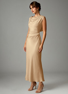 Azazie Kieryn 신부 들러리 드레스 인어 주름진 스트레치 새틴 발목 길이 드레스 image3