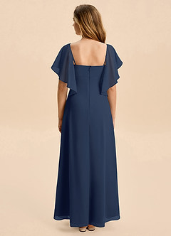 Azazie Selena Junior Dark Navy A-Line Ruched Chiffon Dress image2