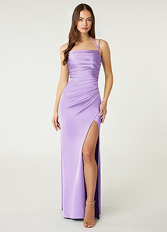 Azazie Desi Bridesmaid Dresses Lilac Sheath Halter Corset Stretch Satin Dress image1