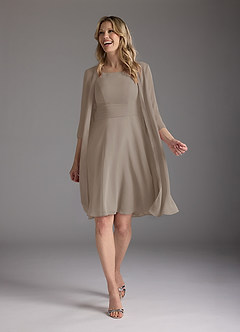Azazie Shirley Mother of the Bride Dresses Taupe A-Line Scoop Pleated Chiffon Dress image2