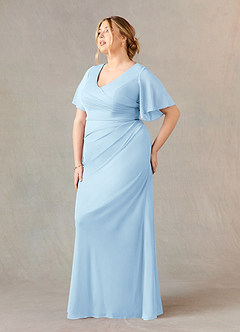Azazie Selah Mother of the Bride Dresses Sky Blue A-Line V-Neck ruched Mesh Dress image8