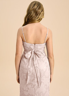 Azazie Mai Junior Blushing Pink Sheath Pleated Floral Burnout Dress image7