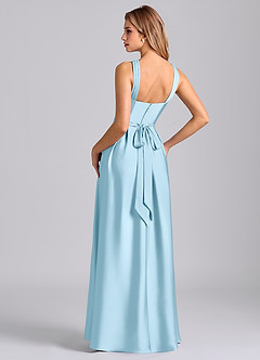 Azazie Dixie 신부 들러리 드레스 A라인 주름진 스트레치 새틴 바닥 길이 드레스 image5