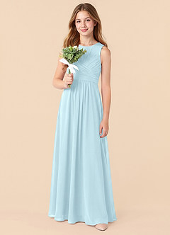 Azazie Skyla Junior Cloud Blue A-Line Pleated Chiffon Dress image5