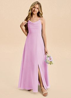 Azazie Gia Junior Candy Pink A-Line Pleated Chiffon Dress image6