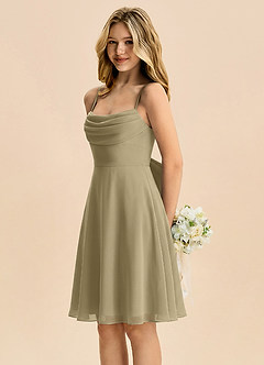 Azazie Bear Junior Moss Green A-Line Pleated Chiffon Dress image4