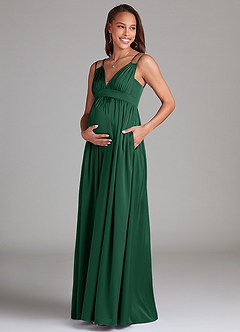 Azazie Emree Maternity Bridesmaid Dresses A-Line Stretch Satin Floor-Length Dress with Pockets image3