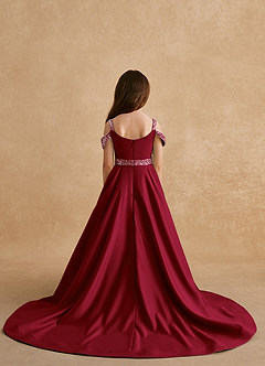 Azazie Jodi Robe Demoiselle D'honneur Fillette Robe Trapèze en Mat Satiné Bourgogne image2