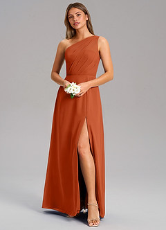 Azazie Phaedra Bridesmaid Dresses Burnt Orange A-Line One Shoulder Chiffon Dress image12