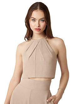 Azazie Kenzi Bridesmaid Dresses Taupe Pleated Chiffon Jumpsuit image5