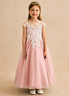 Azazie Dandelion Blumenmädchenkleider Ballkleid Spitze Kleid Rosettenrosa image4