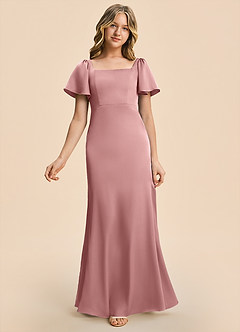 Azazie Chace Junior Vestido Rosa Polvorienta de Satén Elástico de Corte Recto image5