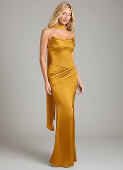 Azazie Sorrel Bridesmaid Dresses Butterscotch Mermaid Strapless Stretch Satin Convertible Dress image8