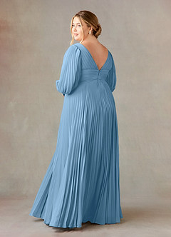 Azazie Zahara Mother of the Bride Dresses Steel Blue A-Line V-Neck Pleated Chiffon Dress image10