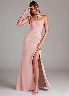 Azazie Leonis Bridesmaid Dresses Powder Pink Sheath Strapless Chiffon Convertible Dress image1