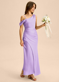 Azazie Madelyn Junior Osłona Zza ramienia Satyna elastyczna Długość podłogi Młodsza druhna Sukienka image6