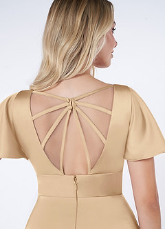 Azazie Lani Brautjungfernkleider A-Linie Volantärmel Stretch-Satin Kleid Champagner image3