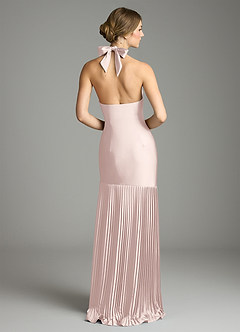 Azazie Nayeli Jurken voor bruidsmeisjes Jurk van Stretch Satijn met A-Lijn Geplooid Blozend Roze image2