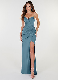 Azazie Yola Bridesmaid Dresses Bermuda Sheath V-Neck Pleated Stretch Satin Convertible Dress image1