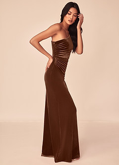 Azazie Argan Bridesmaid Dresses Umber Mermaid One Shoulder Pleated Velvet Dress image3