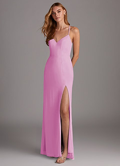 Azazie Manila Bridesmaid Dresses Candy Pink Sheath V-Neck Chiffon Dress image3