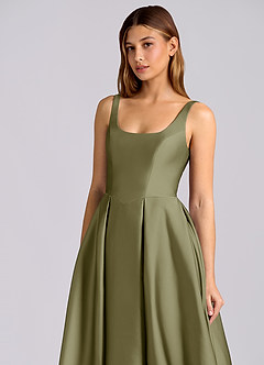 Azazie Amalie Bridesmaid Dresses Pistachio A-Line Pleated Stretch Satin Dress image6