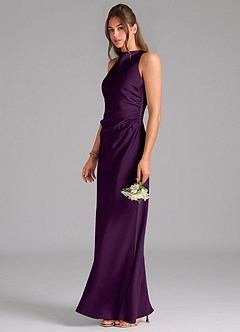 Azazie Evadne Bridesmaid Dresses Grape A-Line Pleated Stretch Satin Dress image1