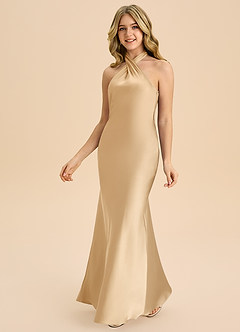 Azazie Chickie Junior Robe Fourreau en Satin extensible Plissée Or image5