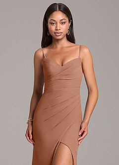 Azazie Yola Bridesmaid Dresses Bronzer Sheath Pleated Chiffon Convertible Dress image2