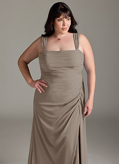 Azazie Jesaphine Bridesmaid Dresses Taupe Sheath Bow Chiffon Dress image13