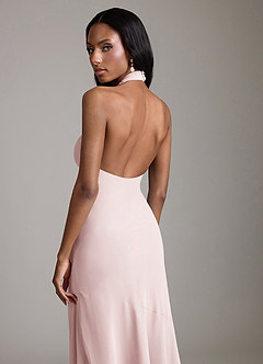 Azazie Lorena Vestidos de damas de honor Vestido de Rosa Rubor de Gasa de Corte Sirena con Plisado image6