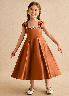 Azazie Yosemite Jurken voor bloemenmeisjes Baljurk Jurk van Mat Satijn Sweetheart Halslijn Koper image3