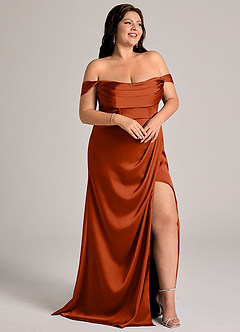Azazie Johana Bridesmaid Dresses Paprika Mermaid Off the Shoulder Stretch Satin Convertible Dress image11