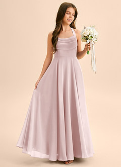 Azazie Kady Junior Abito A-Line in Chiffon Scollo a Cuore Rosa Rossore image5