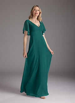 Azazie Alessa Mother of the Bride Dresses Peacock A-Line V-Neck Pleated Chiffon Dress image4