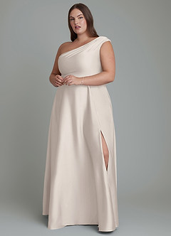 Azazie Melanie Bridesmaid Dresses White Alabaster A-Line Off the Shoulder Stretch Satin Dress image7