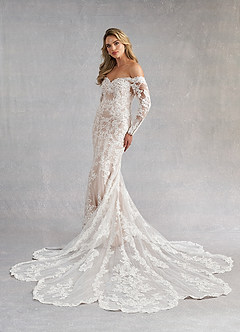Azazie Empiria Vestidos de novia Vestido de Blanco Diamante Nude de Tul de Corte Sirena con Lentejuela image3