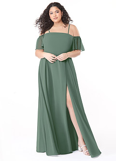 Azazie Sue Bridesmaid Dresses Eucalyptus A-Line Off the Shoulder Chiffon Convertible Dress image6