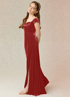 Azazie Gabi Junior Terracotta A-Line Velvet Dress image4