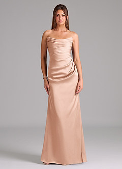 Azazie Lucille Vestidos de damas de honor Vestido de Oro Rosa de Satén Elástico de Corte Sirena Convertible con Sin tirantes image1