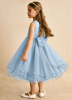 Azazie Lass Flower Girl Dresses Powder Blue A-Line Bow Tulle Dress image3